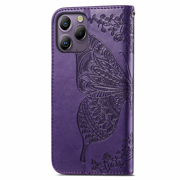 For Blackview A96 Butterfly Love Flower Embossed Leather Phone Case(Dark Purple)