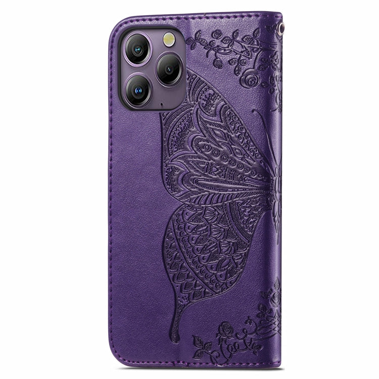 For Blackview A96 Butterfly Love Flower Embossed Leather Phone Case(Dark Purple)