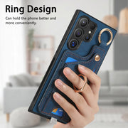 For Samsung Galaxy S24 Ultra 5G Retro Skin-feel Ring Card Bag Phone Case with Hang Loop(Blue)