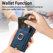 For Samsung Galaxy S24 Ultra 5G Retro Skin-feel Ring Card Bag Phone Case with Hang Loop(Blue)
