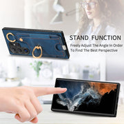 For Samsung Galaxy S24 Ultra 5G Retro Skin-feel Ring Card Bag Phone Case with Hang Loop(Blue)