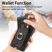 For Samsung Galaxy A25 Retro Skin-feel Ring Card Bag Phone Case with Hang Loop(Black)