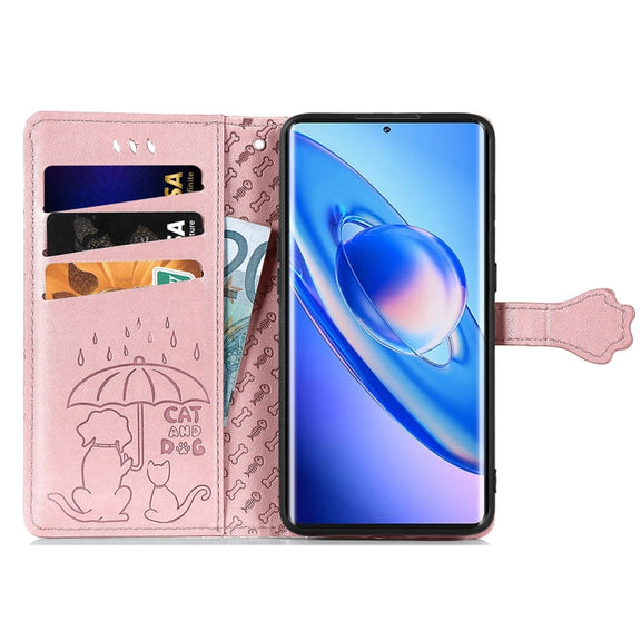 For Blackview A200 Pro Cat and Dog Embossed Leather Phone Case(Rose Gold)