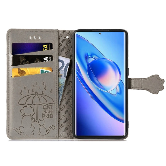 For Blackview A200 Pro Cat and Dog Embossed Leather Phone Case(Grey)