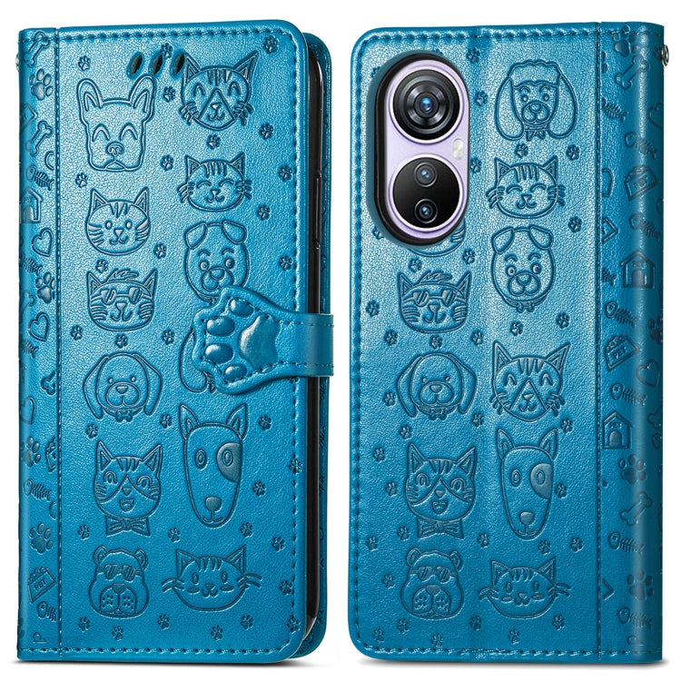 For Blackview A200 Pro Cat and Dog Embossed Leather Phone Case(Blue)