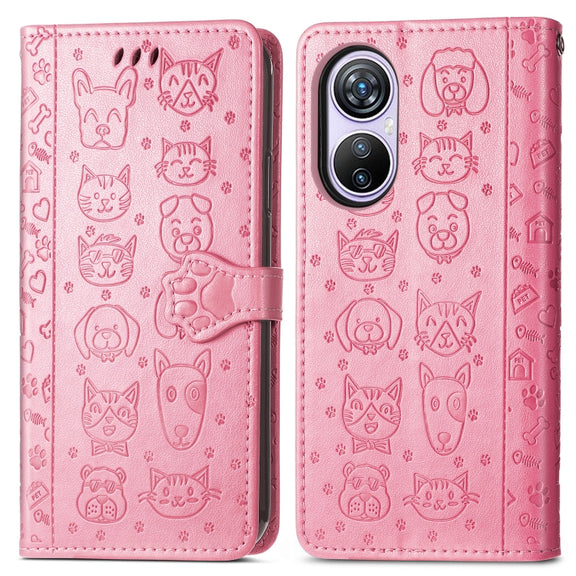 For Blackview A200 Pro Cat and Dog Embossed Leather Phone Case(Pink)