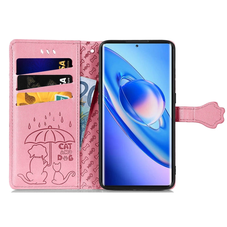 For Blackview A200 Pro Cat and Dog Embossed Leather Phone Case(Pink)