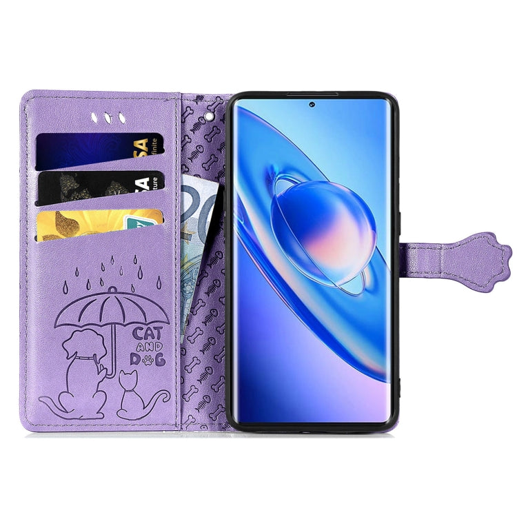 For Blackview A200 Pro Cat and Dog Embossed Leather Phone Case(Purple)