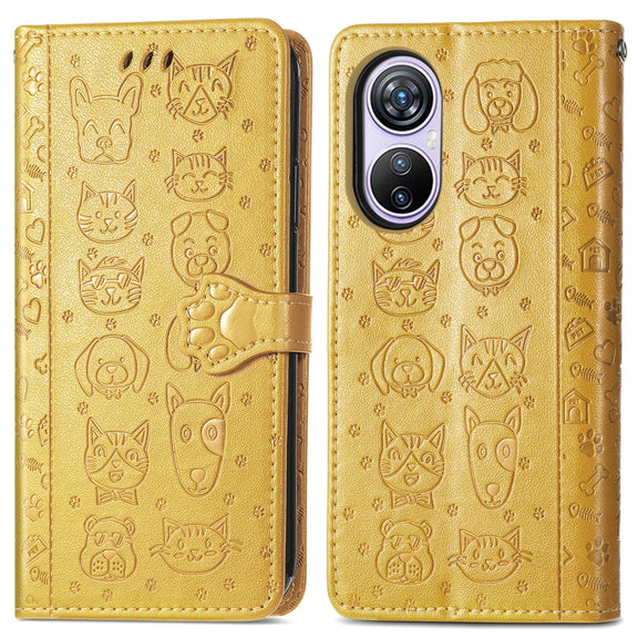 For Blackview A200 Pro Cat and Dog Embossed Leather Phone Case(Yellow)