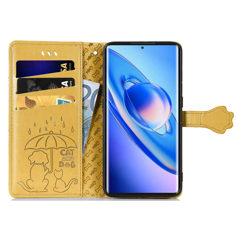 For Blackview A200 Pro Cat and Dog Embossed Leather Phone Case(Yellow)