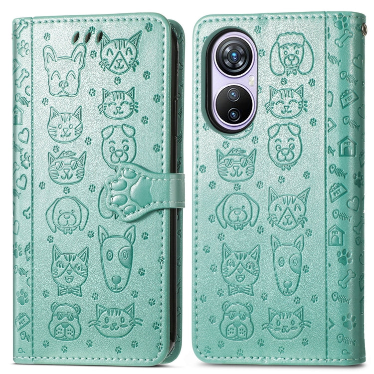 For Blackview A200 Pro Cat and Dog Embossed Leather Phone Case(Green)