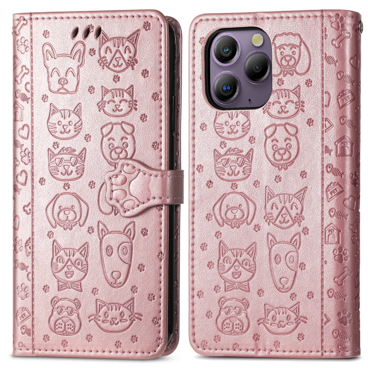 For Blackview A96 Cat and Dog Embossed Leather Phone Case(Rose Gold)