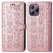 For Blackview A96 Cat and Dog Embossed Leather Phone Case(Rose Gold)