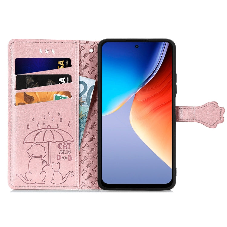 For Blackview A96 Cat and Dog Embossed Leather Phone Case(Rose Gold)