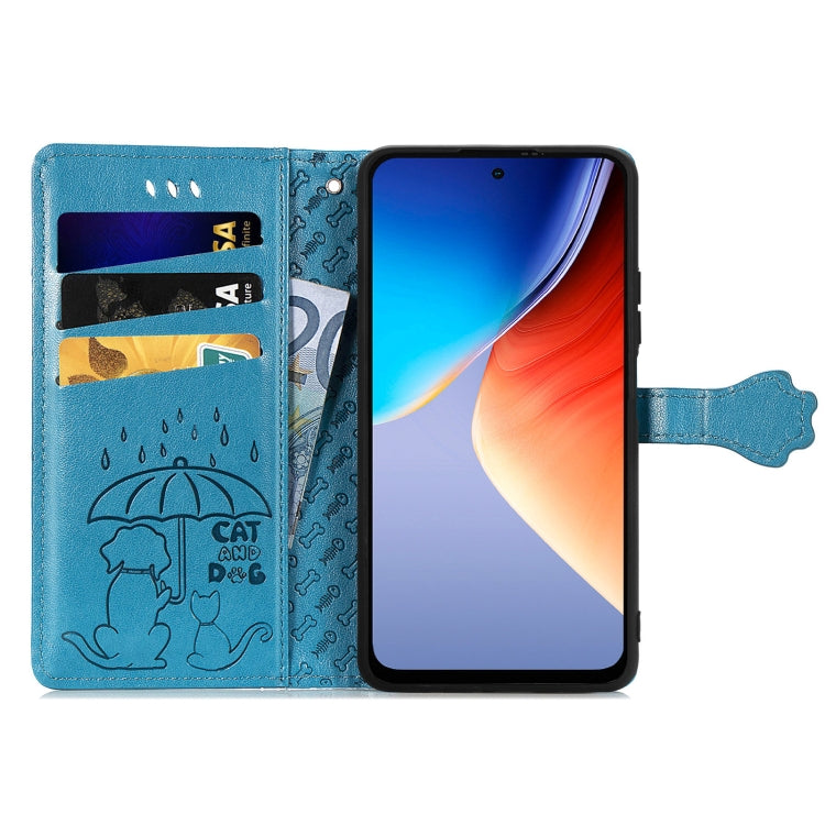 For Blackview A96 Cat and Dog Embossed Leather Phone Case(Blue)