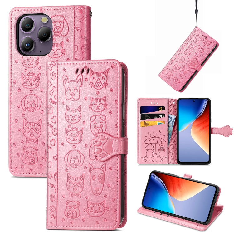 For Blackview A96 Cat and Dog Embossed Leather Phone Case(Pink)