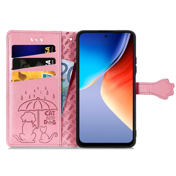 For Blackview A96 Cat and Dog Embossed Leather Phone Case(Pink)
