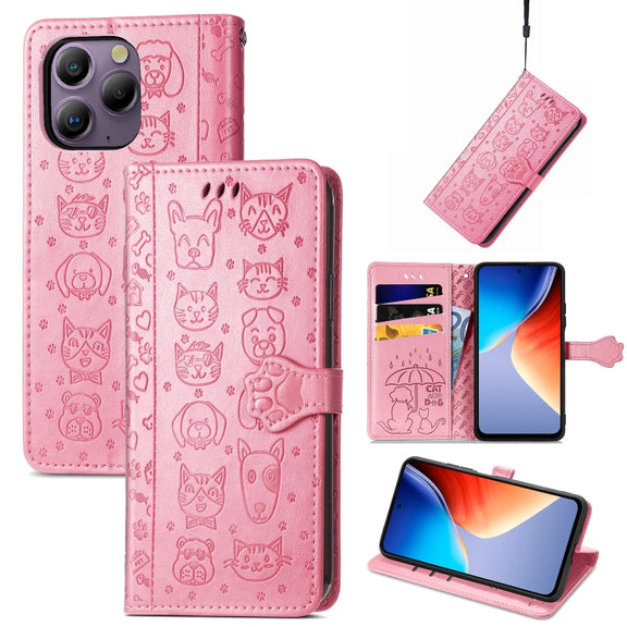 For Blackview A96 Cat and Dog Embossed Leather Phone Case(Pink)