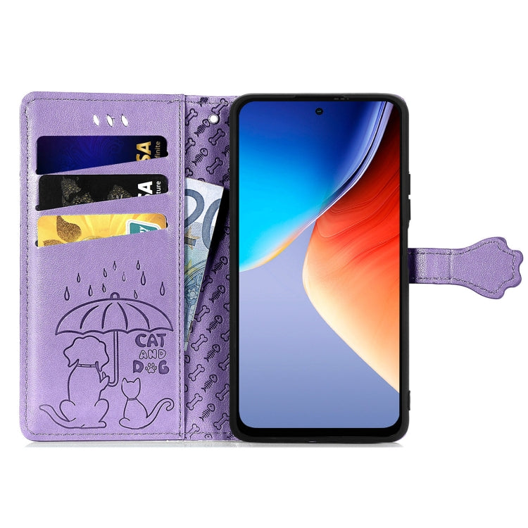 For Blackview A96 Cat and Dog Embossed Leather Phone Case(Purple)