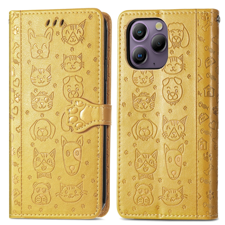 For Blackview A96 Cat and Dog Embossed Leather Phone Case(Yellow)