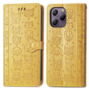 For Blackview A96 Cat and Dog Embossed Leather Phone Case(Yellow)