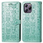 For Blackview A96 Cat and Dog Embossed Leather Phone Case(Green)