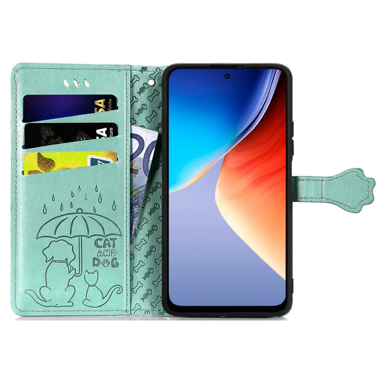 For Blackview A96 Cat and Dog Embossed Leather Phone Case(Green)