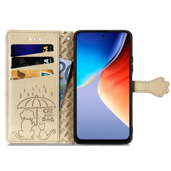 For Blackview A96 Cat and Dog Embossed Leather Phone Case(Gold)