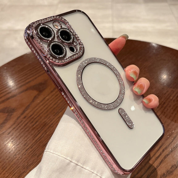 For iPhone 15 Pro Diamond Plated MagSafe TPU Phone Case(Pink)