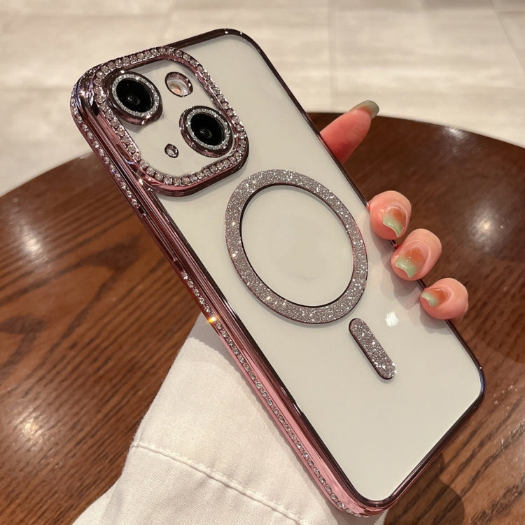 For iPhone 14 Diamond Gradient Plated MagSafe TPU Phone Case(Pink)