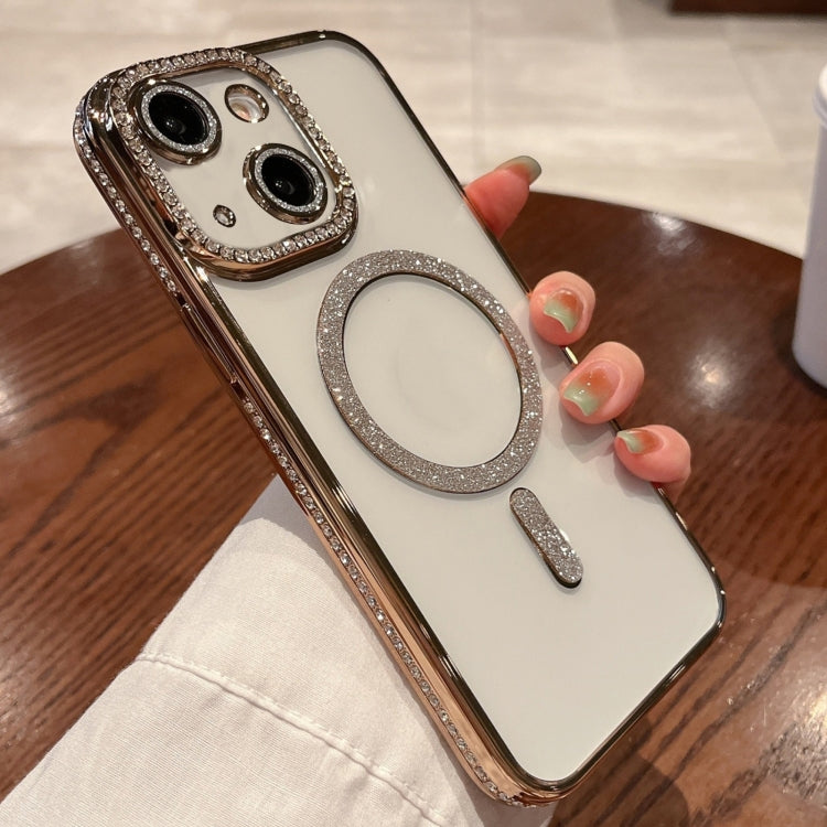 For iPhone 13 Diamond Gradient Plated MagSafe TPU Phone Case(Gold)