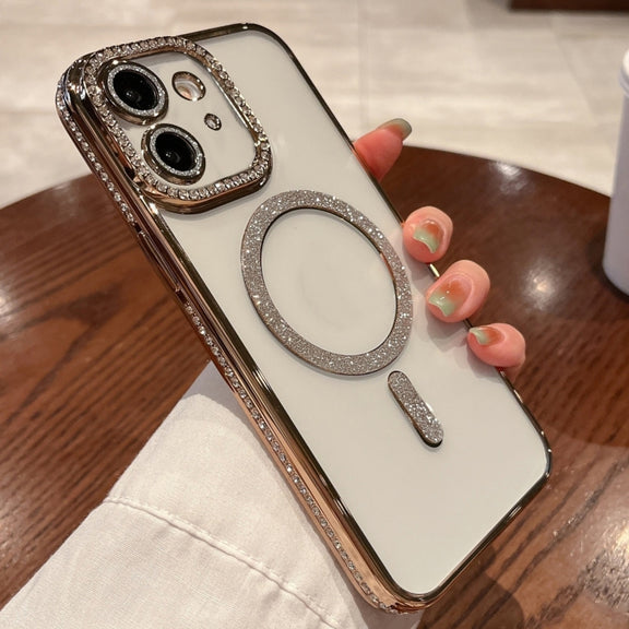 For iPhone 12 Diamond Gradient Plated MagSafe TPU Phone Case(Gold)