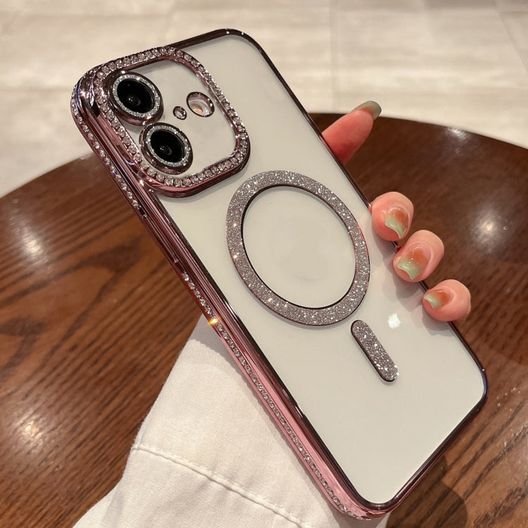 For iPhone 16 Diamond Plated MagSafe TPU Phone Case(Pink)