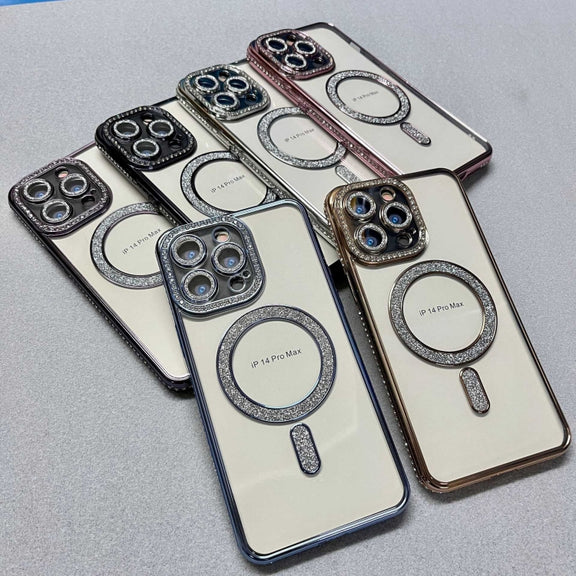 For iPhone 13 Diamond Gradient Plated MagSafe TPU Phone Case(Gold)
