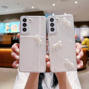 For Samsung Galaxy S25 5G Pearl Bow Glitter Epoxy TPU Phone Case(Three Knots)