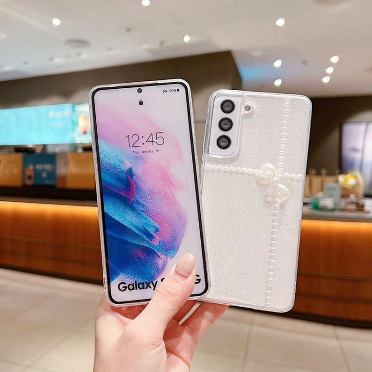 For Samsung Galaxy S25 5G Pearl Bow Glitter Epoxy TPU Phone Case(Cross Knots)