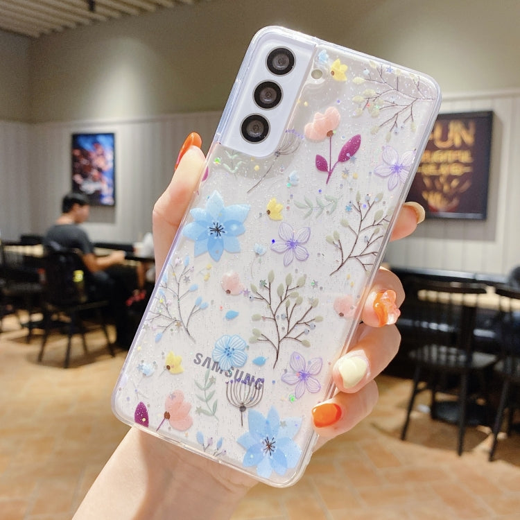 For Samsung Galaxy A55 Fresh Small Floral Epoxy TPU Phone Case(D05 Blue Floral)