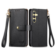 For Samsung Galaxy S24 5G Love Zipper Lanyard Leather Phone Case(Black)