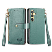 For Samsung Galaxy S24 5G Love Zipper Lanyard Leather Phone Case(Green)