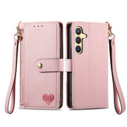 For Samsung Galaxy S24 5G Love Zipper Lanyard Leather Phone Case(Pink)