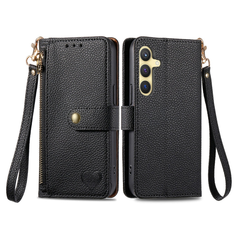 For Samsung Galaxy S24+ 5G Love Zipper Lanyard Leather Phone Case(Black)