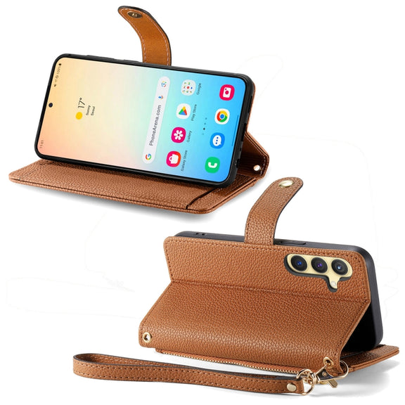 For Samsung Galaxy S24+ 5G Love Zipper Lanyard Leather Phone Case(Brown)