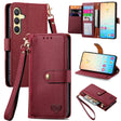 For Samsung Galaxy S24+ 5G Love Zipper Lanyard Leather Phone Case(Red) - free shipping - PMC Jewellery - Order now!