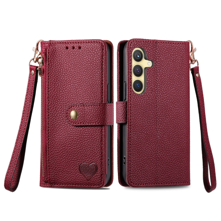 For Samsung Galaxy S24+ 5G Love Zipper Lanyard Leather Phone Case(Red)