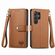 For Samsung Galaxy S24 Ultra 5G Love Zipper Lanyard Leather Phone Case(Brown)