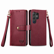 For Samsung Galaxy S24 Ultra 5G Love Zipper Lanyard Leather Phone Case(Red)