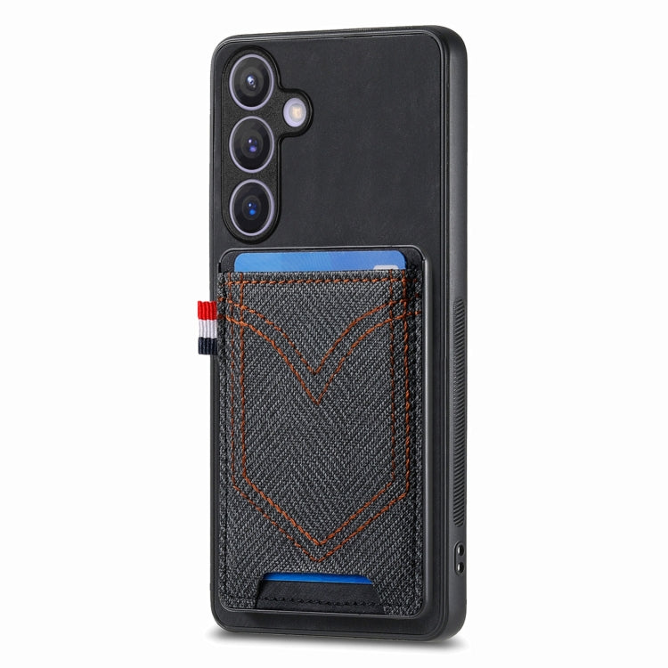 For Samsung Galaxy S25 5G Denim Texture Leather Skin Phone Case with Card Slot(Black)