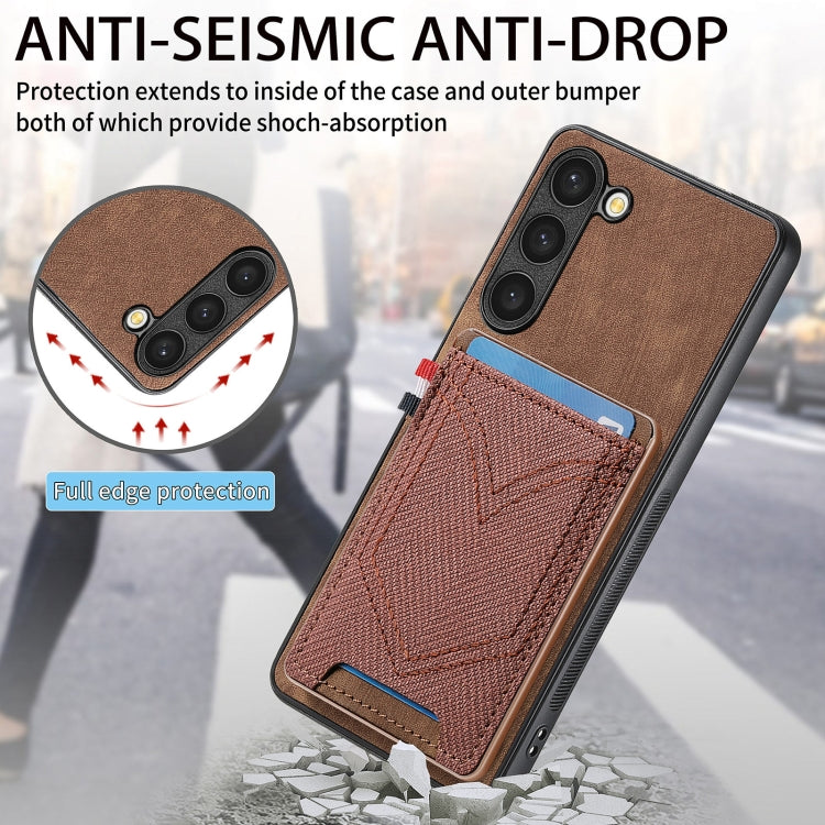 For Samsung Galaxy S25 5G Denim Texture Leather Skin Phone Case with Card Slot(Brown)