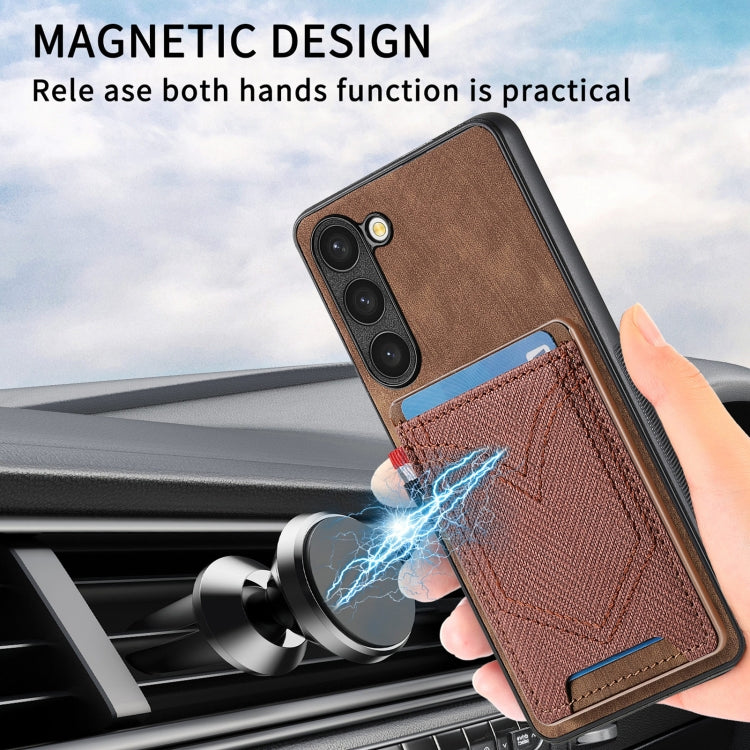 For Samsung Galaxy S25 5G Denim Texture Leather Skin Phone Case with Card Slot(Brown)