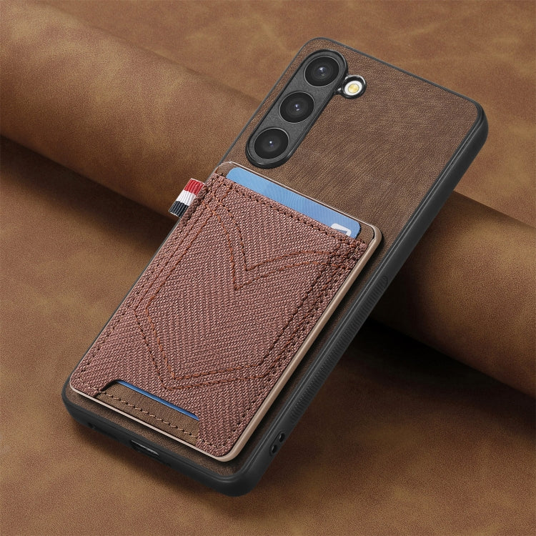 For Samsung Galaxy S25 5G Denim Texture Leather Skin Phone Case with Card Slot(Brown)